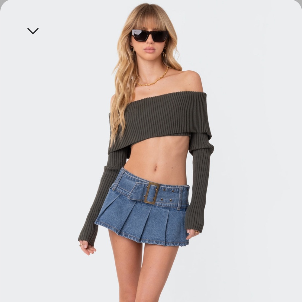 edikted denim pleated low rise skort